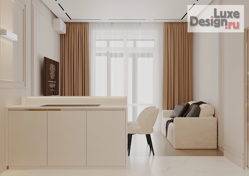 Дизайн интерьера двухкомнатной квартиры "Двухкомнатная квартира 62м² в минималистичном стиле для молодой пары с дочкой" (фото 2)