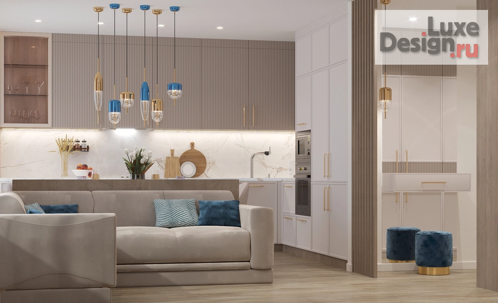 Дизайн интерьера трехкомнатной квартиры "Дизайн с синими акцентами" (фото 1)
