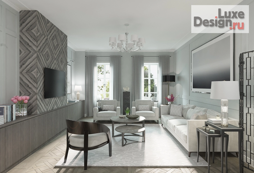 Дизайн интерьера трехкомнатной квартиры "Оттенки серого" (фото 1)