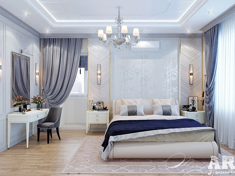 Дизайн интерьера четырехкомнатной квартиры в Тюмени "Квартира в небесно-голубой палитре "